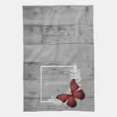 Papillon rouge serviette de cuisine rustique (Vertical)