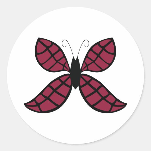Papillon Rouge Stylisé Autocollant Rond Classique (Devant)