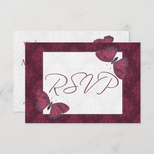 Papillon RSVP de mariage Brocade rouge (Devant / Derrière)