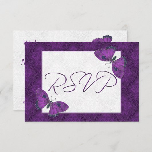 Papillon RSVP de mariage Brocade violet (Devant / Derrière)