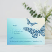 Papillon RSVP Mariage Carte de réponse bleu (Debout devant)