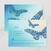 Papillon RSVP Mariage Carte de réponse bleu (Devant / Derrière)