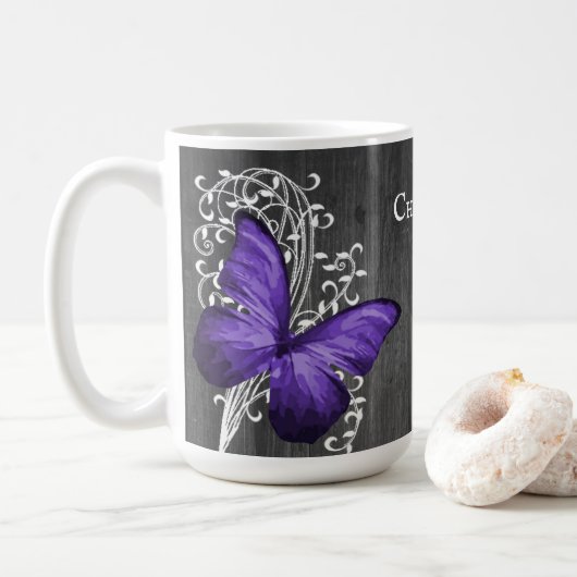Papillon rustique pourpre Mug de café personnalisé (Avec donut)