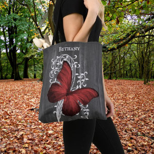 Papillon rustique rouge Sac fourre-tout personnali