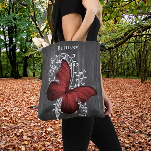 Papillon rustique rouge Sac fourre-tout personnali