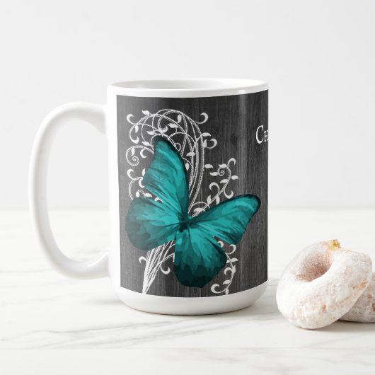 Papillon rustique turquoise Mug de café personnali (Avec donut)