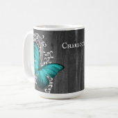 Papillon rustique turquoise Mug de café personnali (Devant gauche)