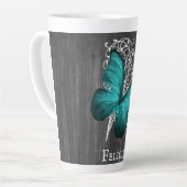 Papillon rustique turquoise Mug Latte personnalisé (Angle gauche)