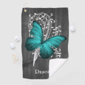 Papillon Rustique turquoise Serviette de golf pers (En situation)