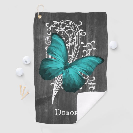 Papillon Rustique turquoise Serviette de golf pers (En situation)