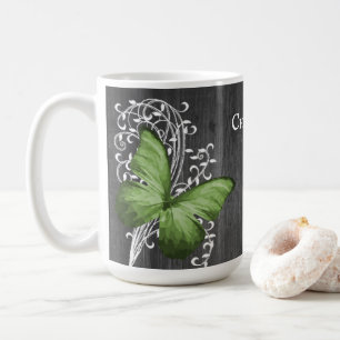 Papillon rustique vert Mug de café personnalisé
