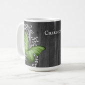 Papillon rustique vert Mug de café personnalisé (Devant gauche)