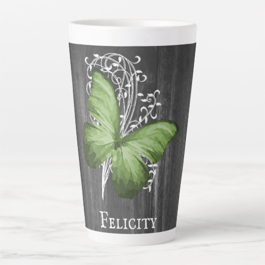 Papillon rustique vert Mug Latte personnalisée (Devant)