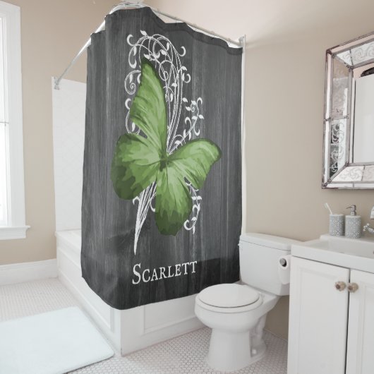 Papillon rustique vert rideau de douche personnali (En situation)