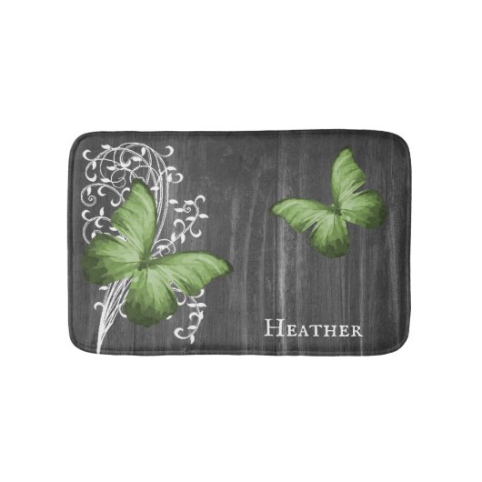 Papillon rustique vert Tapis de bain personnalisé (Devant)