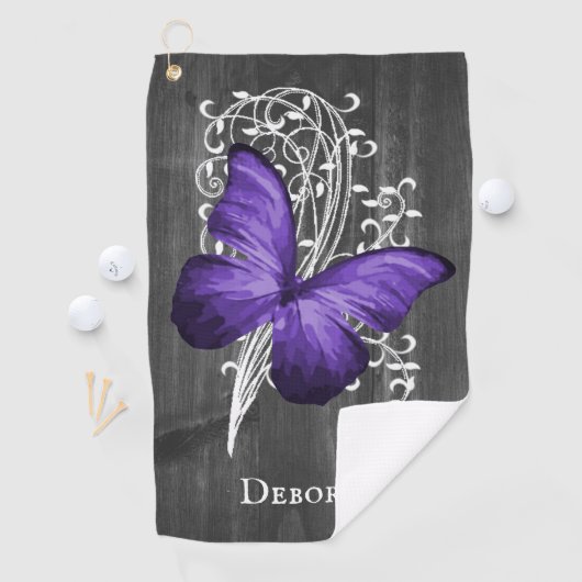 Papillon Rustique violet Serviette de golf personn (En situation)
