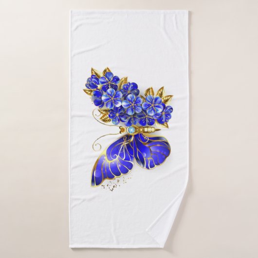 Papillon saphir à fleurs (Serviette de bain)