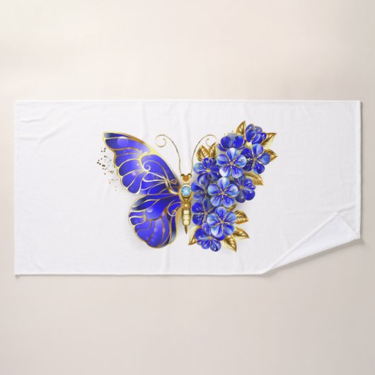 Papillon saphir à fleurs (Serviette de bain)