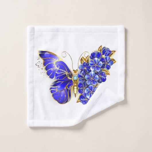 Papillon saphir à fleurs (Gant de toilette)