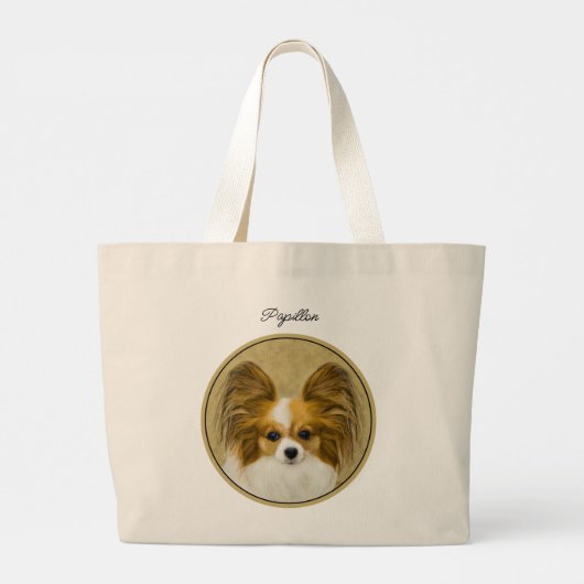 Papillon Schilderij Lemon en White Original Dog Ar Grote Tote Bag (Achterkant)