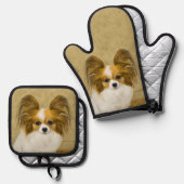 Papillon Schilderij Lemon en White Original Dog Ar Ovenwant & Pannenlap Set (Voorkant / Achterkant)