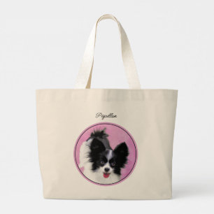 Papillon Schilderij Zwart-wit Originele Hond Art Grote Tote Bag