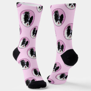 Papillon Schilderij Zwart-wit Originele Hond Art Sokken