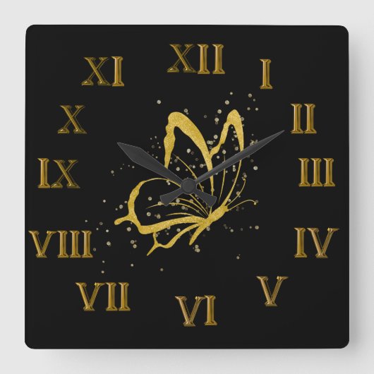 Papillon scintillant design romain horloge murale (Recto)
