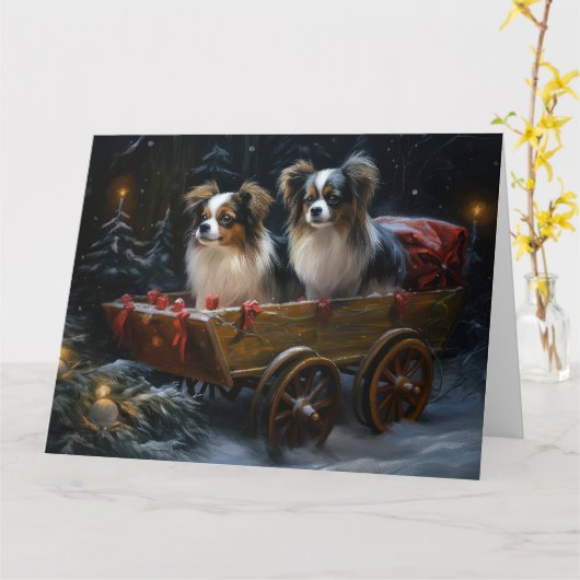Papillon Sneeuw Slede Kerst Decoratie Kaart (Gele Bloem)