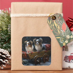 Papillon Sneeuw Slede Kerst Decoratie Vierkante Sticker