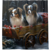 Papillon Sneeuwslee Kerstdecoratie Douchegordijn (Voorkant)