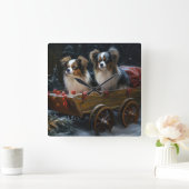 Papillon Sneeuwslee Kerstdecoratie Vierkante Klok (Huis)