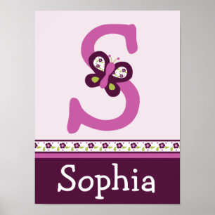 Papillon Sugar Plum Lettre & Nom Poster d'Art Mur