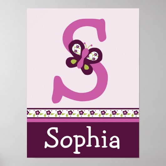 Papillon Sugar Plum Lettre & Nom Poster d'Art Mur (Devant)