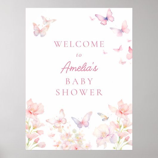 Papillon sur le chemin Baby shower rose Affiche de (Devant)