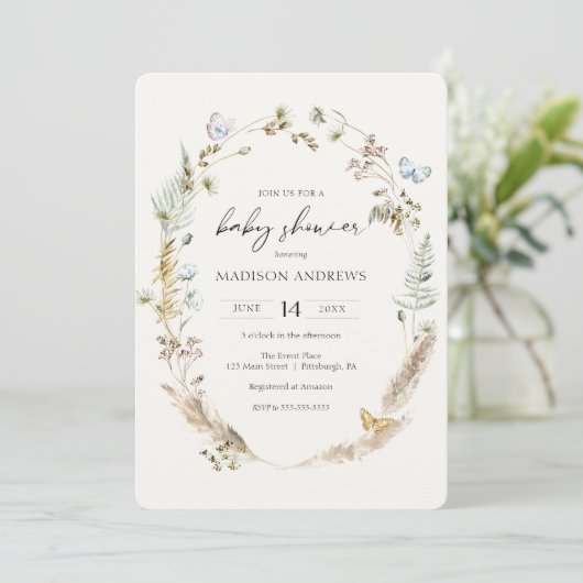 Papillon sur le chemin Boho Baby shower Invitation (Debout devant)