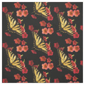 Papillon sur tissu de fleurs rouges (Échantillon)