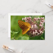 Papillon sur une algue - Carte de voeux plate (Devant/Arrière en situation)