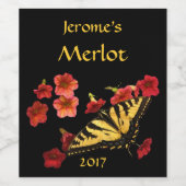 Papillon Swallowtail sur Fleurs rouges Étiquette d (Étiquettes simples)