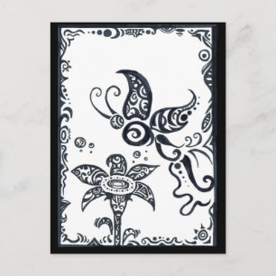 Papillon tribal à encre noire carte postale