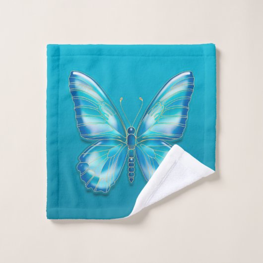Papillon turquoise (Gant de toilette)