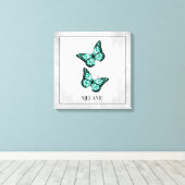 Papillon turquoise en toile florale Imprimer (Insitu (Plancher de Bois))