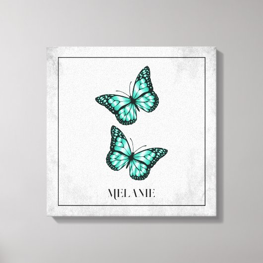 Papillon turquoise en toile florale Imprimer (Recto)