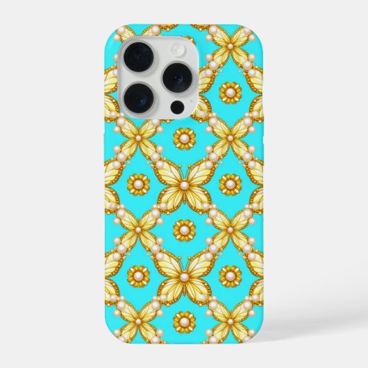 Papillon Turquoise Luxe ✨ Motif Orné Or Perle (Verso)