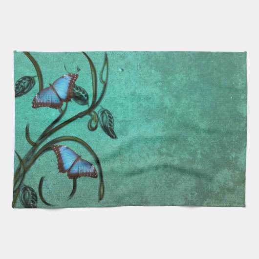 Papillon turquoise Pair serviette de cuisine (Horizontal)