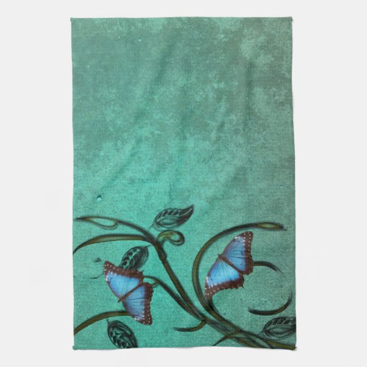Papillon turquoise Pair serviette de cuisine (Vertical)