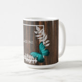 Papillon Turquoise rustique Mug de café personnali (Devant droit)