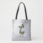 Papillon vert Floral Sac fourre-tout personnalisé (Devant)