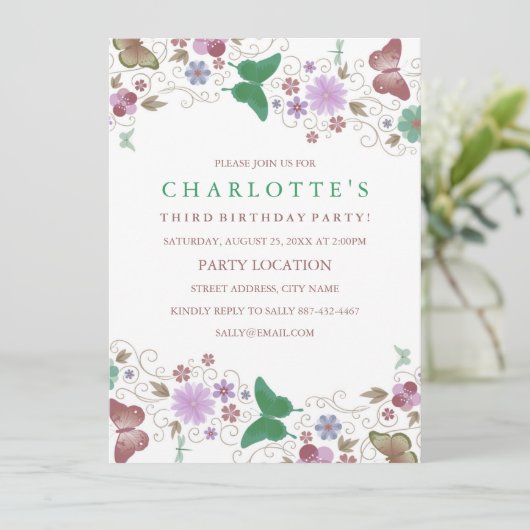 Papillon vert | Invitation d'anniversaire (Debout devant)