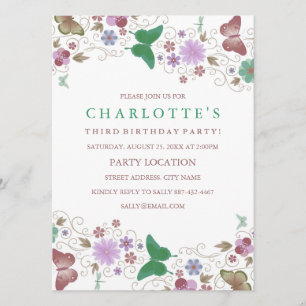 Papillon vert Invitation d'anniversaire